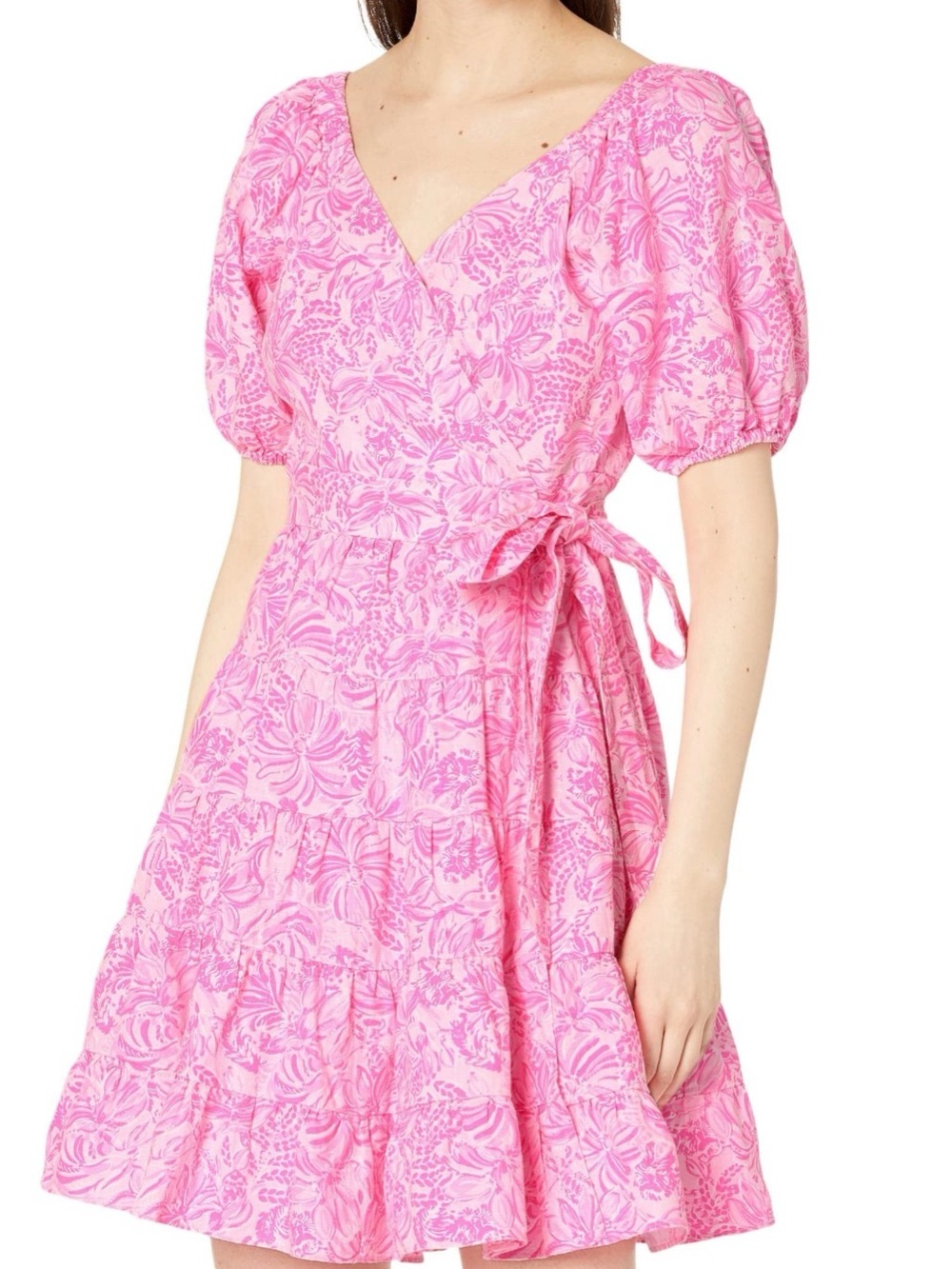 Lilly Pulitzer Walle Wrap Dress Pink Floral Puff Sleeve NWT Size 4